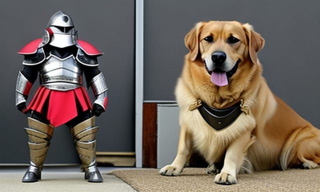 comic dog with knight