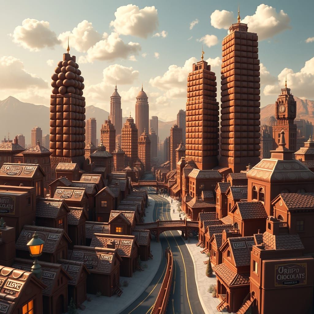 Chocolate Metropolis in Vibrant, Fantastical Style