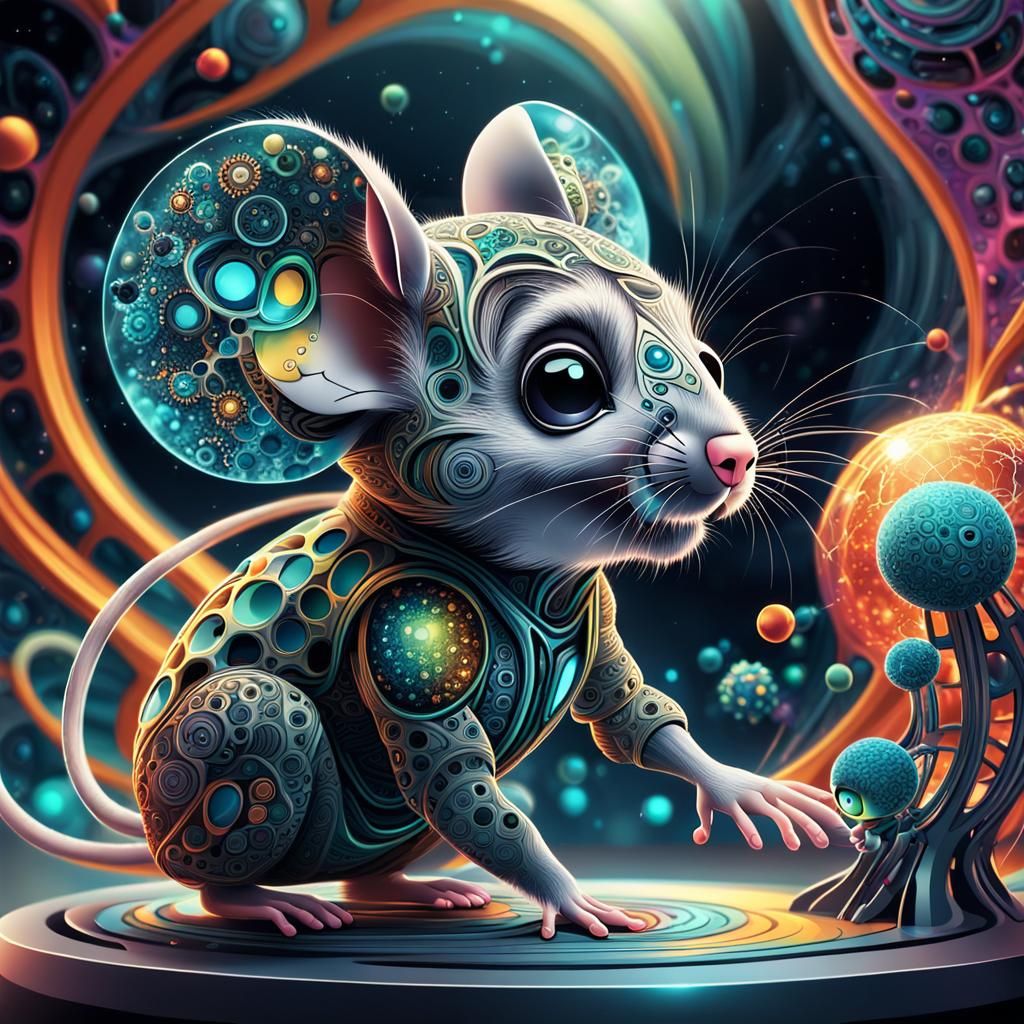 Futuristic Lab Experiment with Scientist Mouse