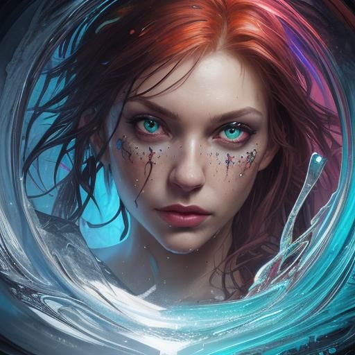 Frog Gazing at Reflection: Hyperrealistic Splash Art