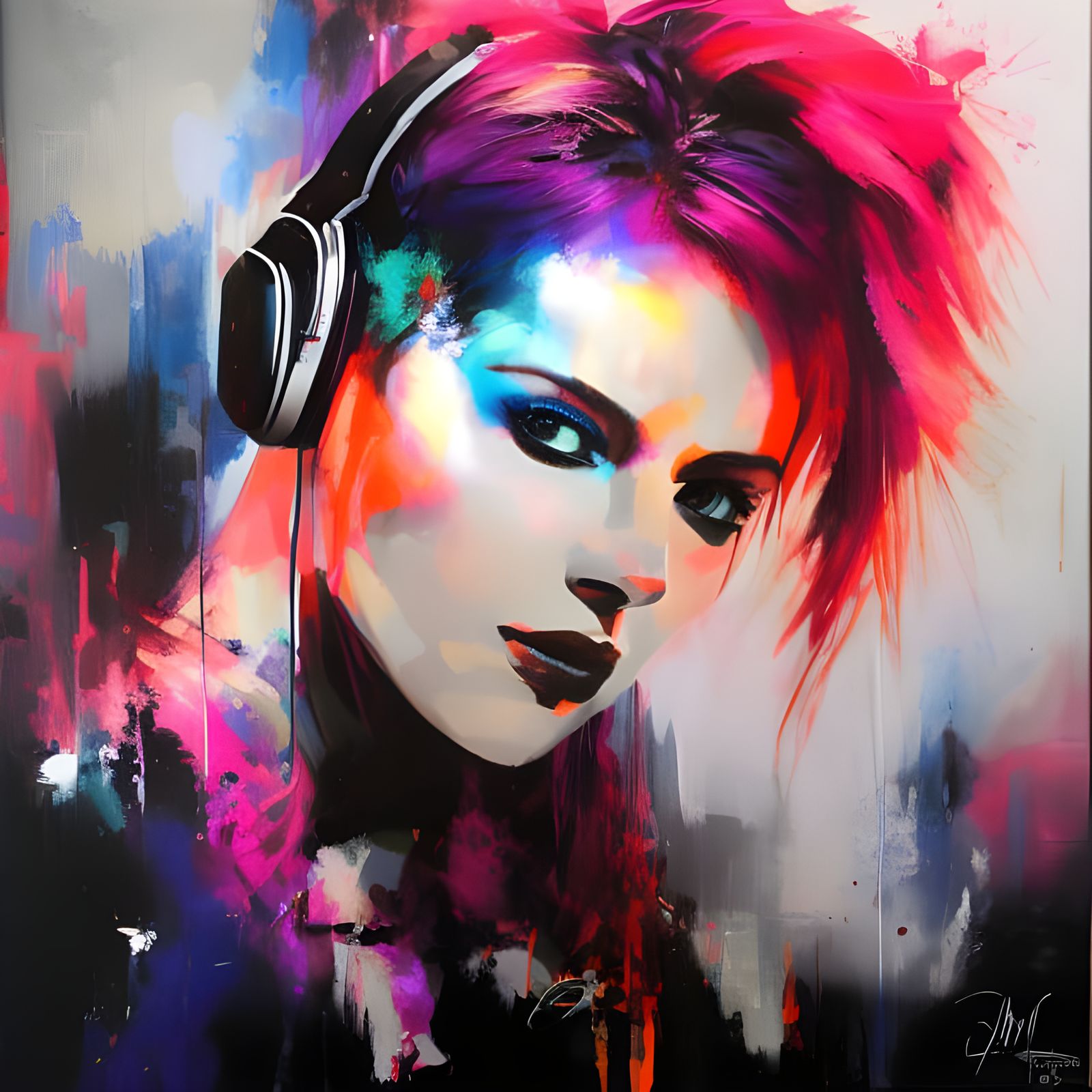 Teen DJ Mixing Techno Music: Acrylic Painting