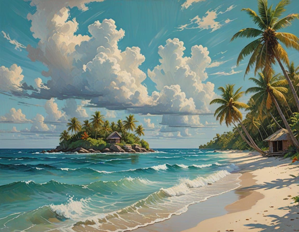 Joyful Tropical Island Scene with Families