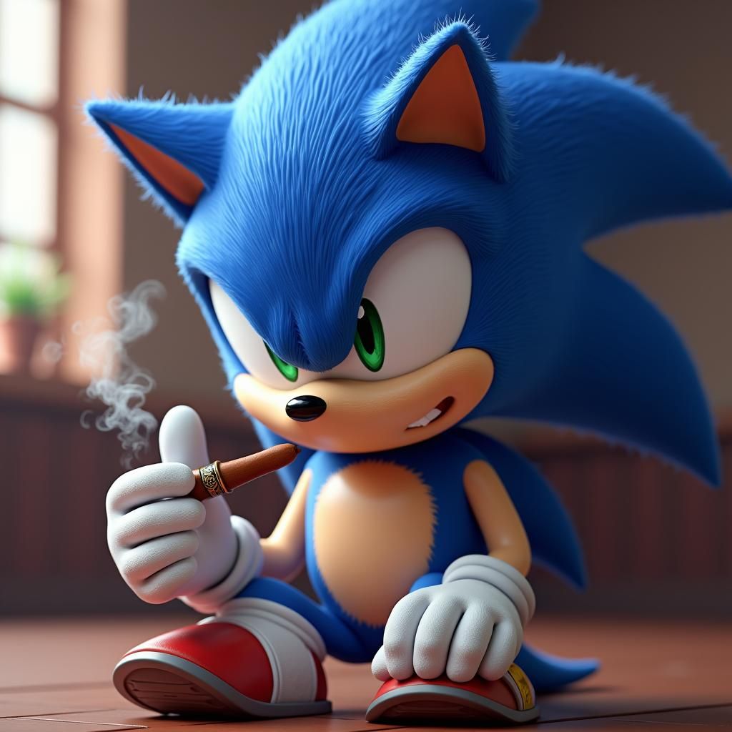 Sonic Smoking Cigar in 3D Anime Art