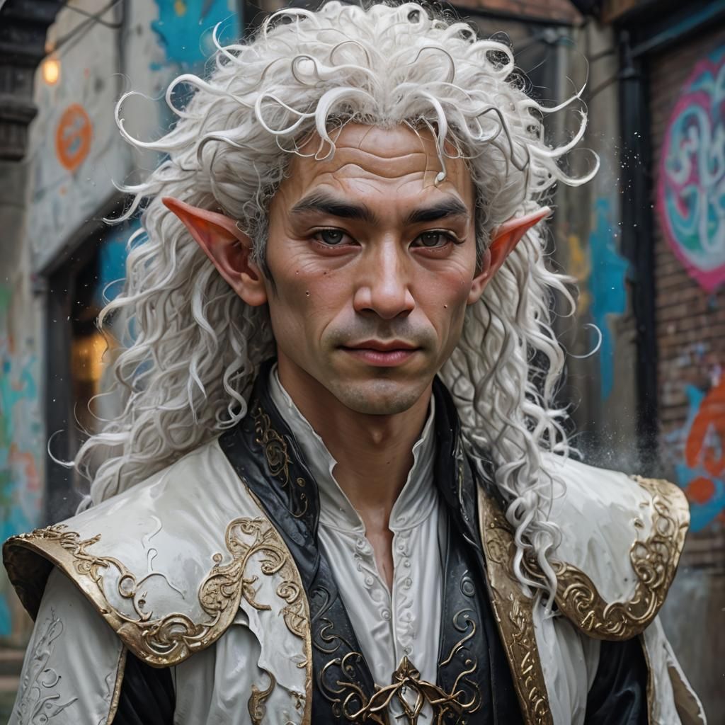 Asian Elf Portrait in Graffiti Art Style