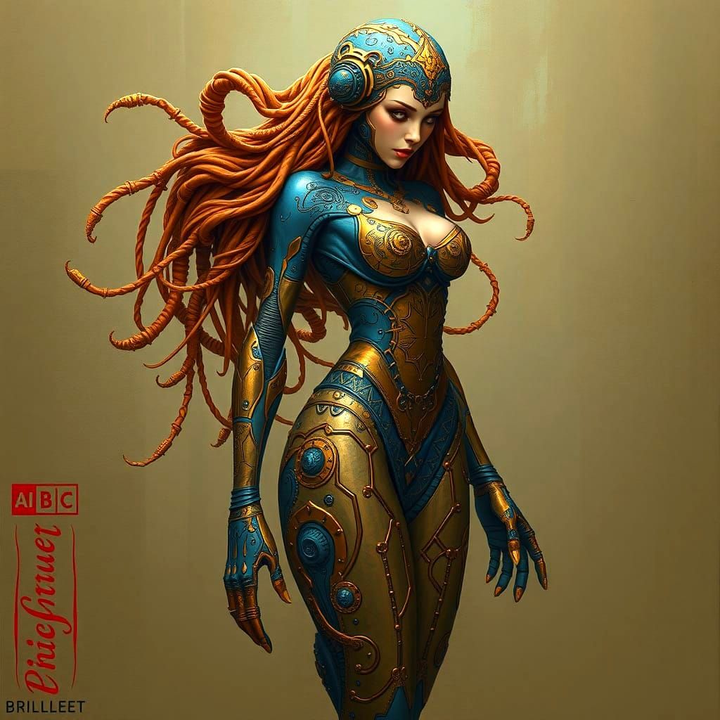Copper and Blue Cyborg Girl in Persian Style