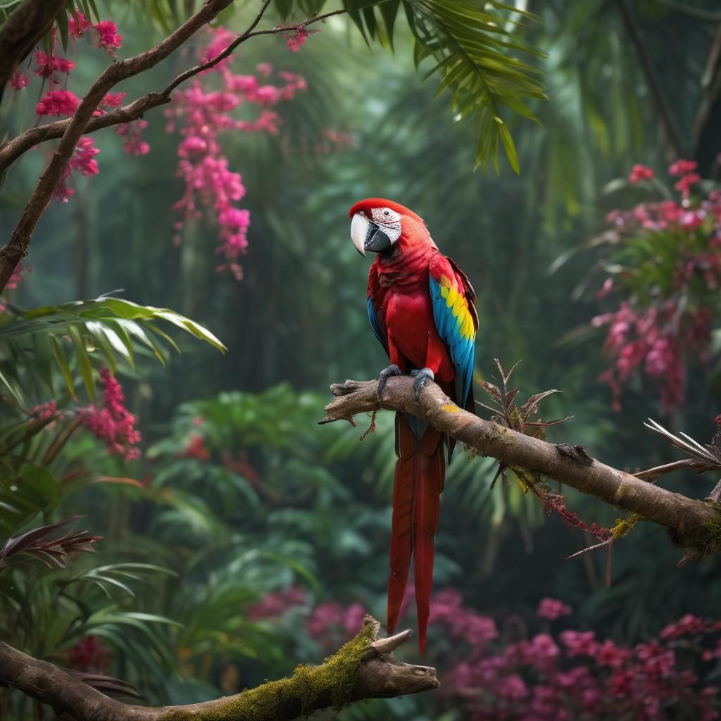 Macaw on Jungle Branch Made of Gemstones