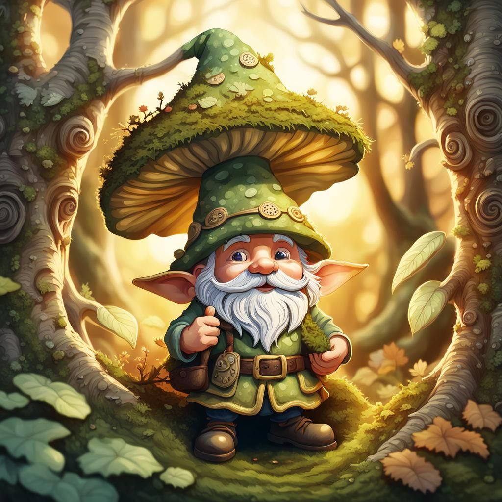 Gnome in Cozy Tree Hollow at Golden Hour