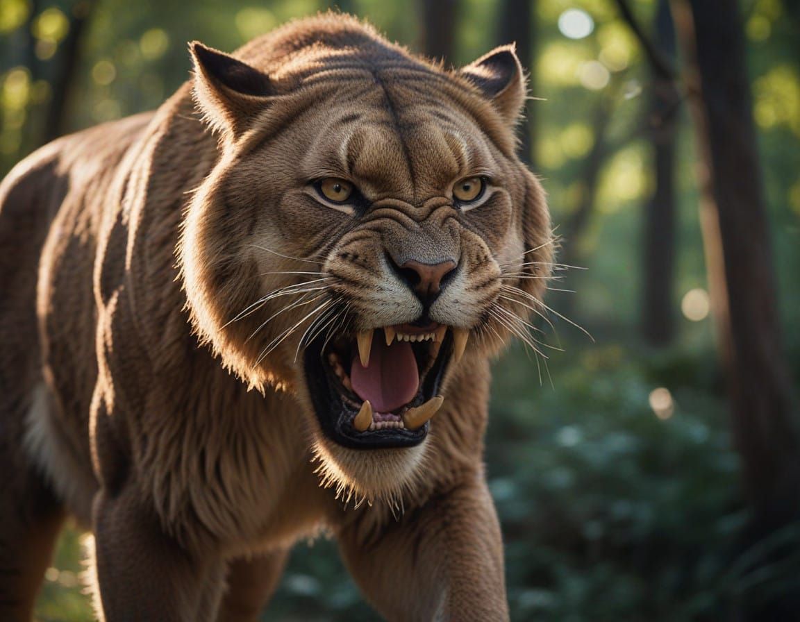 Epic Sabre-toothed Cat in Forest Shadows