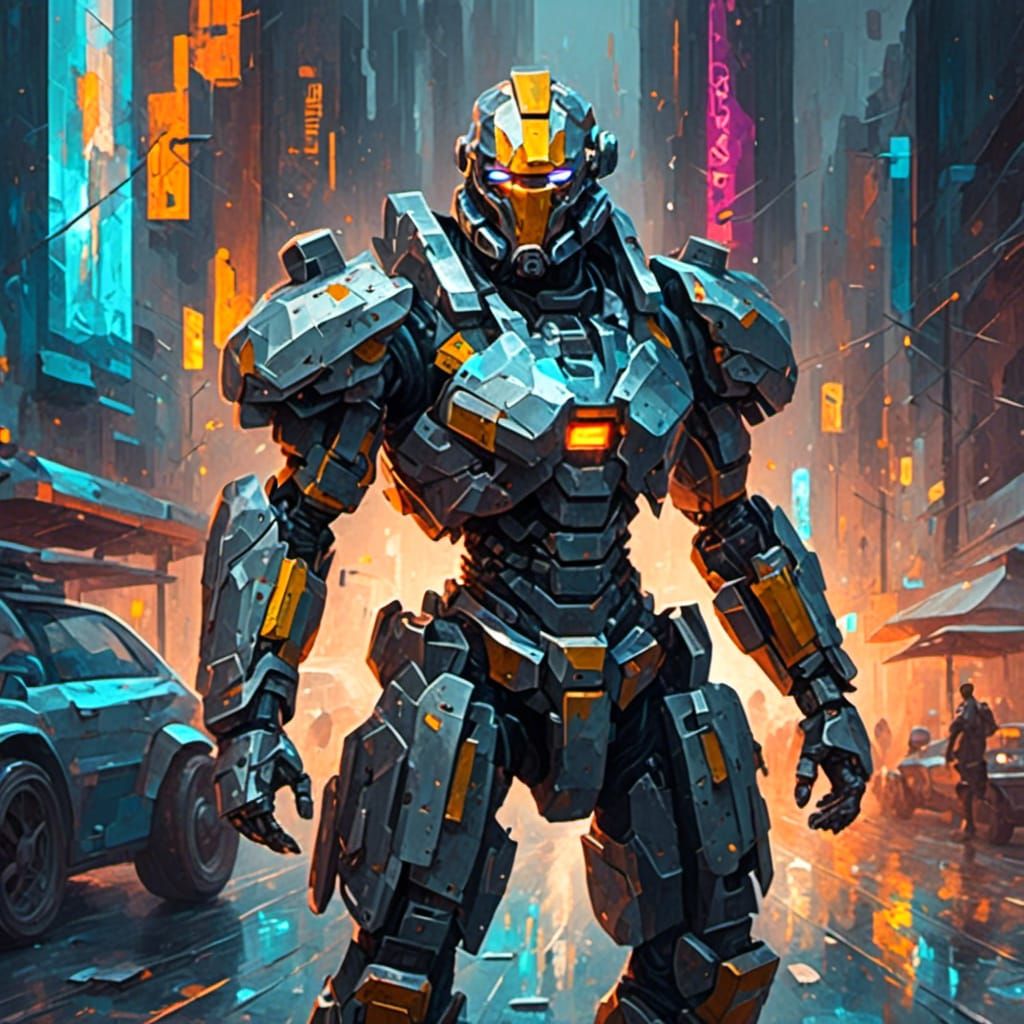 Cyberpunk Paladin in Futuristic Armor