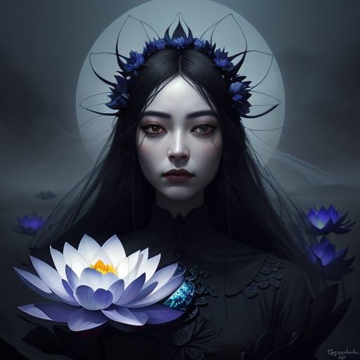 Exquisite Dark Fantasy Lotus Blooms on Heavenly Mountain