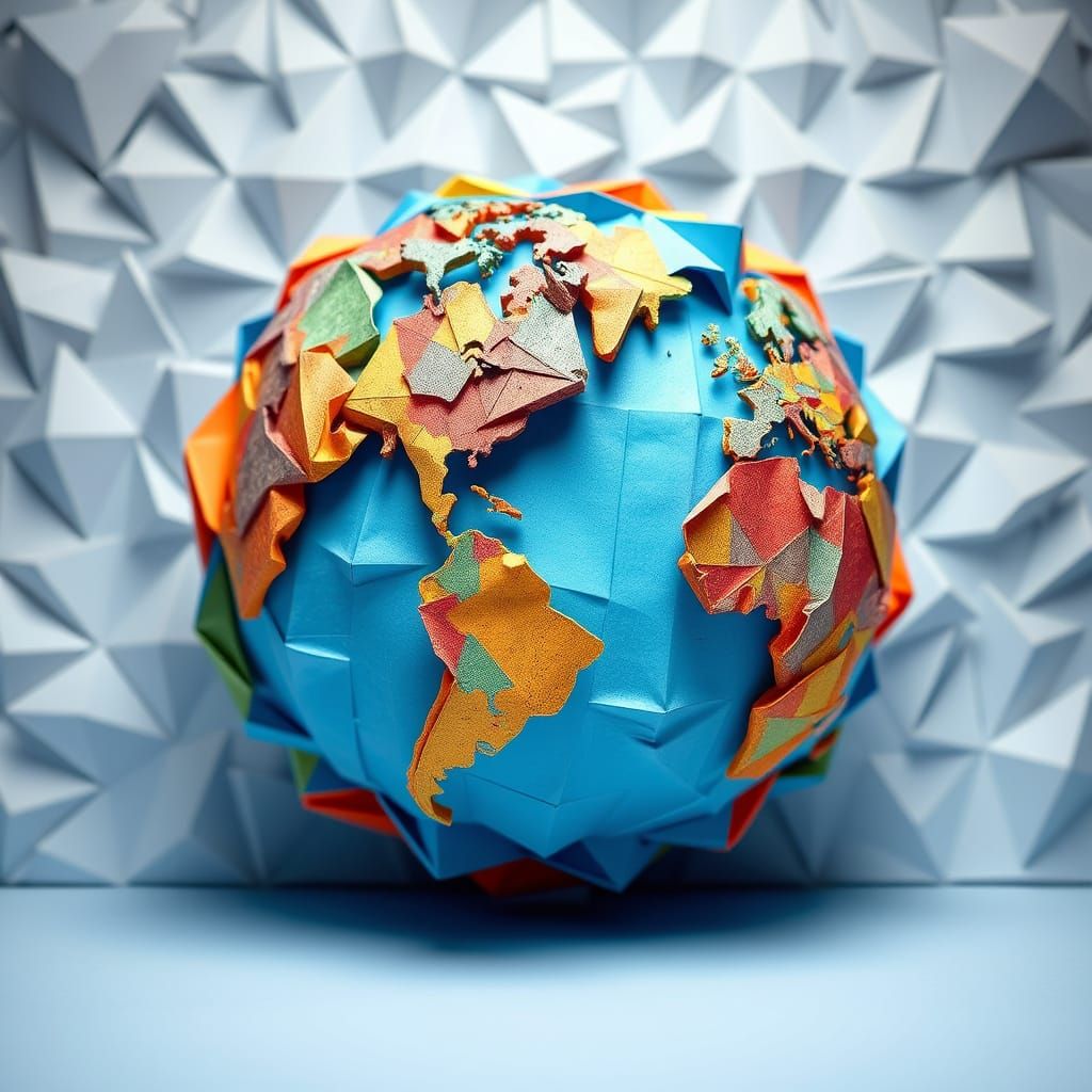 Detailed Origami Globe World Created by Artist