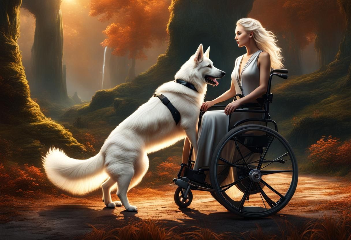 Woman in Wheelchair with Shepherd: Fantasy Art