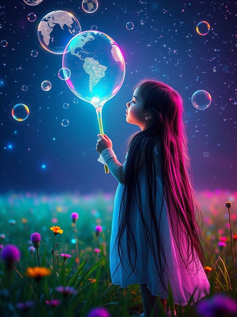 Glowing Soap Bubbles Become Shimmering Worlds in a Vibrant N...