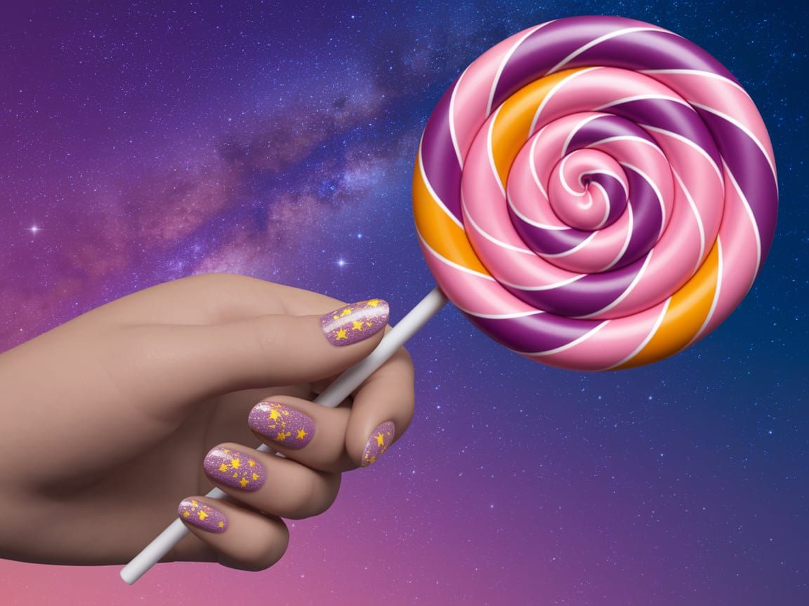Hand Holding Galaxy Lollipop Against Starry Sky