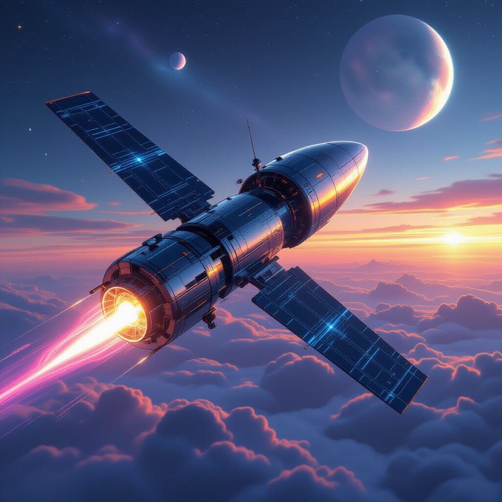 Futuristic Satellite Casting Spells from Orbit