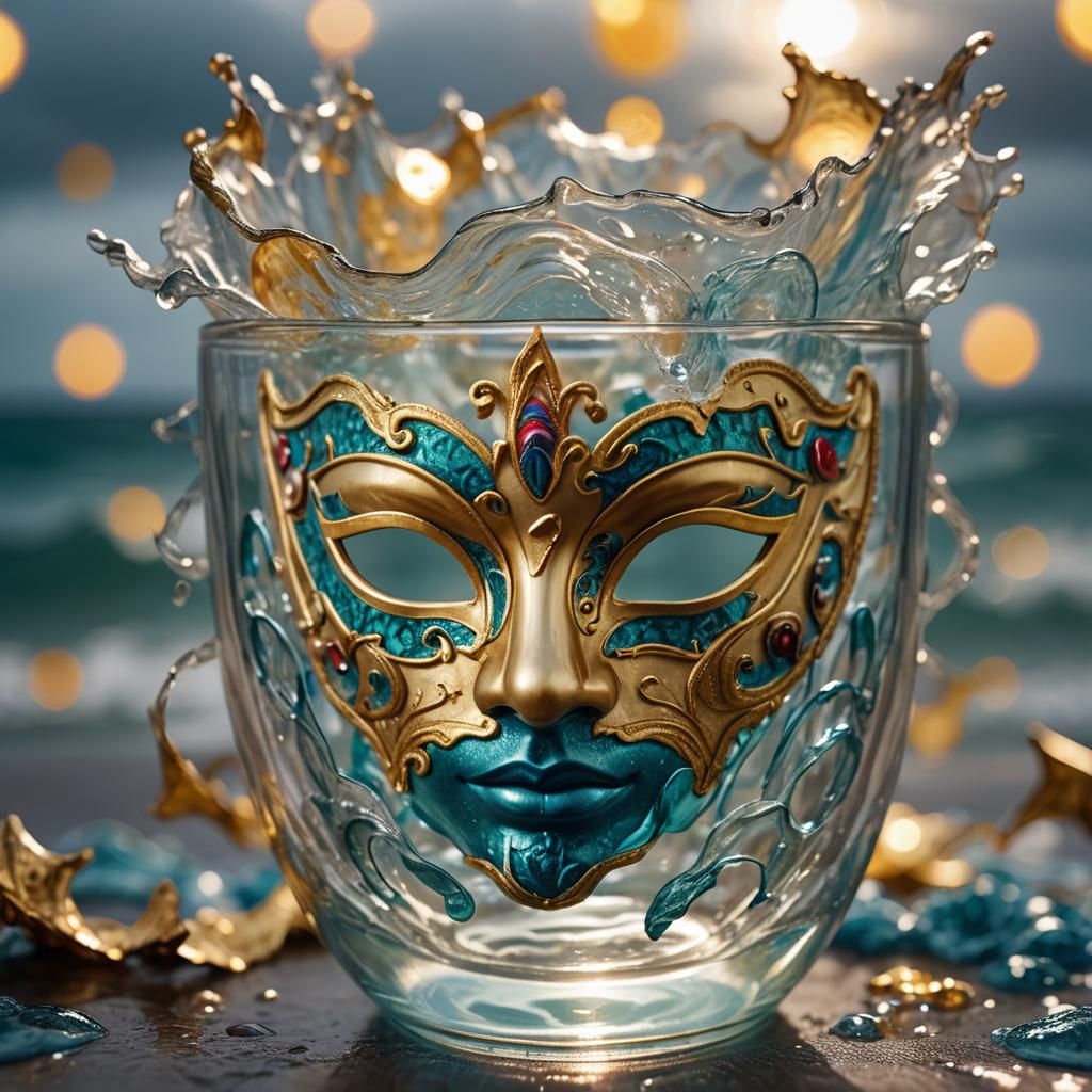 Carnival Mask with Stormy Ocean Pattern