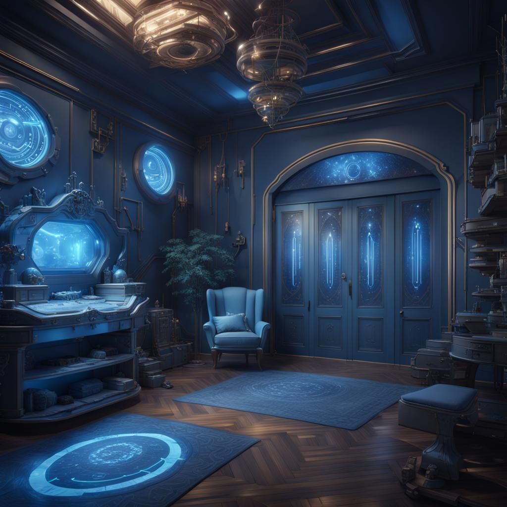 Cyberpunk Nursery in Blue, Detailed Matte Painting