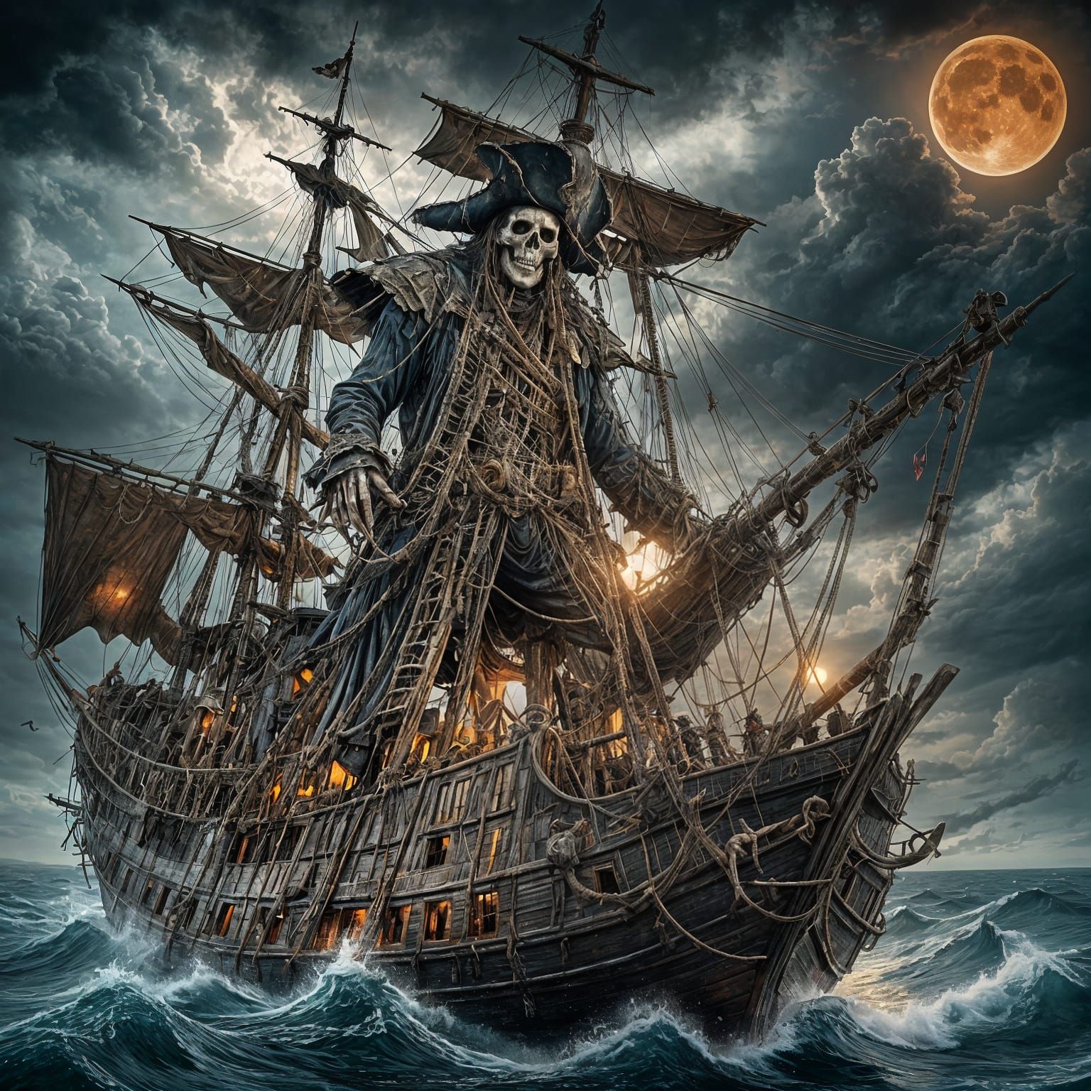 Ghost Ship Flying Dutchman on Stormy Seas