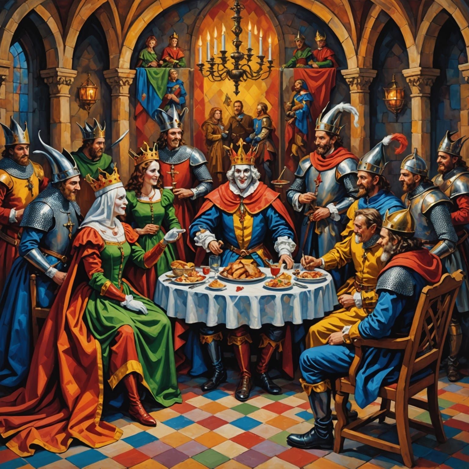 Medieval Court in Vibrant Abstract Style