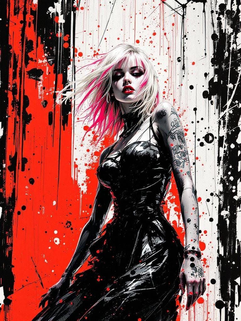 Punk Pin-Up with Zine Aesthetic, Bold Eye Contact