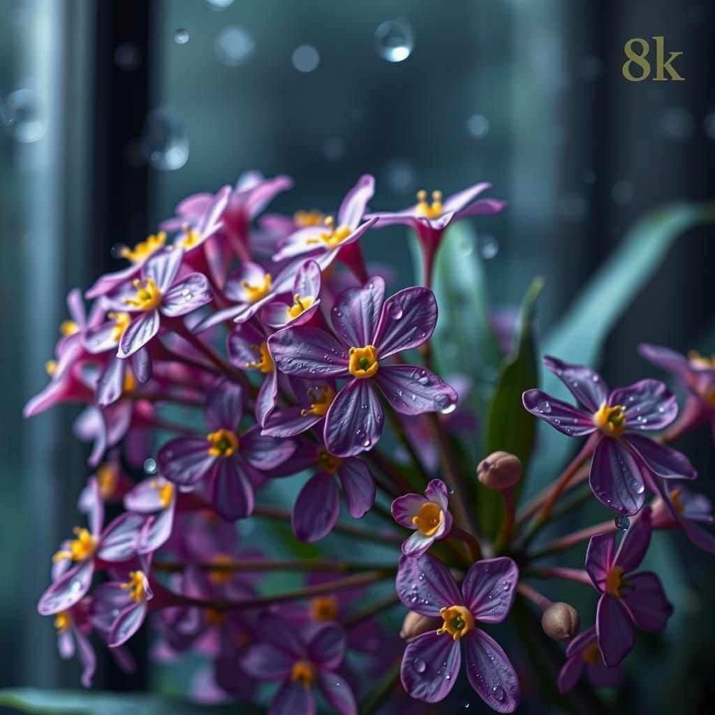 Purple Flowers Blooming in Rain: Fantasy Concept Art