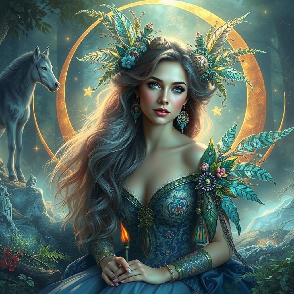 Mystical Gypsy Woman in Moonlit Forest