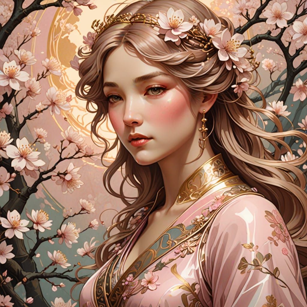 Cherry Blossom Dress in Art Nouveau Style