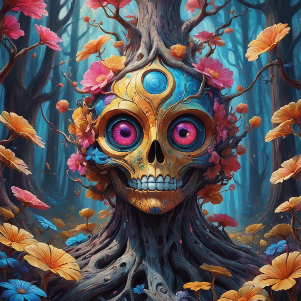 Surreal Forest Landscape in Vibrant Pop Art Style