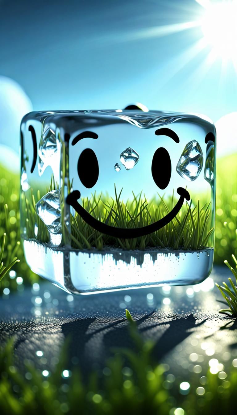 Smiling Ice Cube in a Hyperdetailed 3D Render