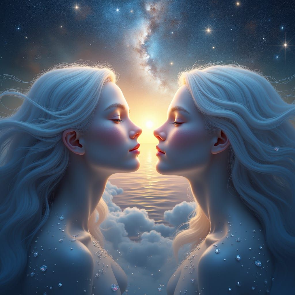 Celestial Beings in Harmony, Connecting Through Starry Cosmo...