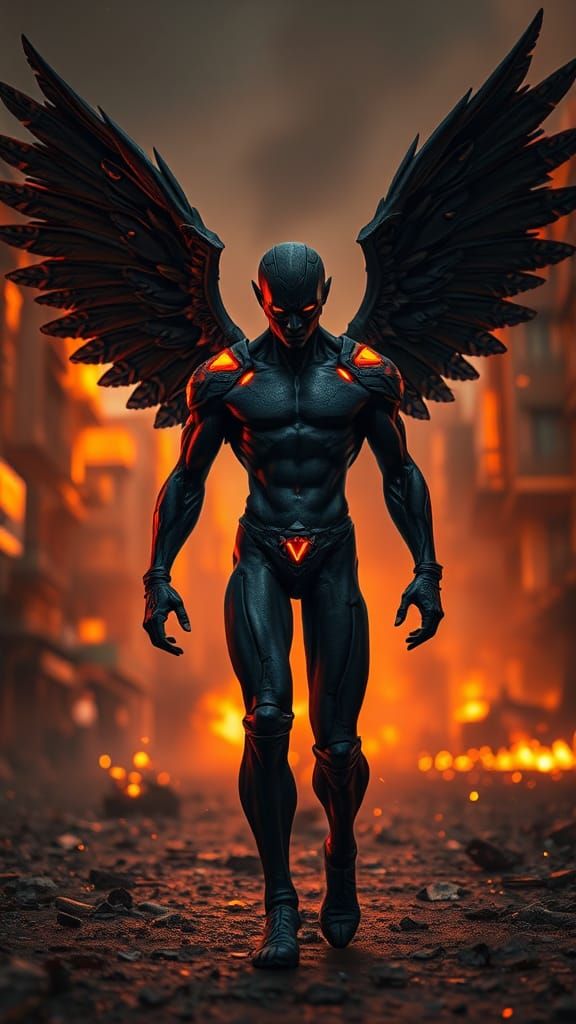 Heroic Mobile Phone with Angel Wings in Apocalyptic Scene