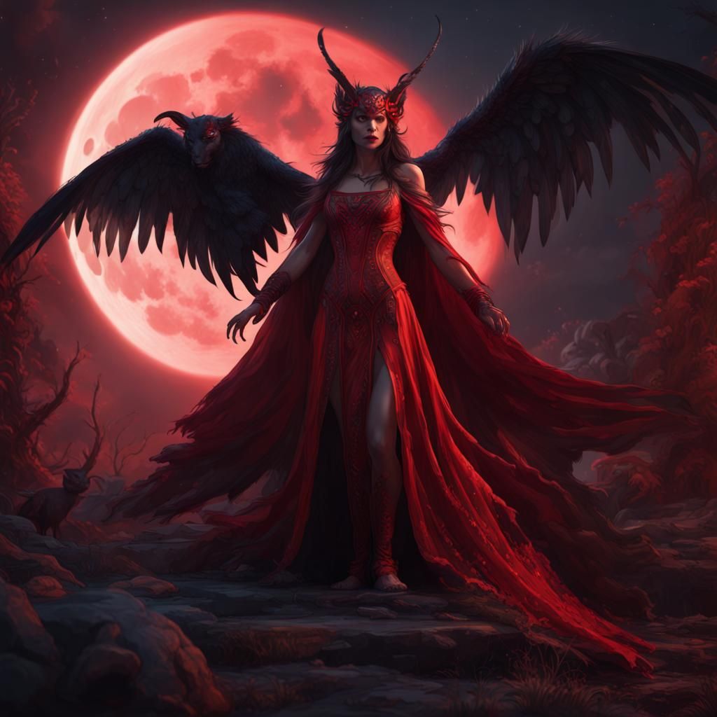 Moonlit Demon with Puma: Detailed Fantasy Art
