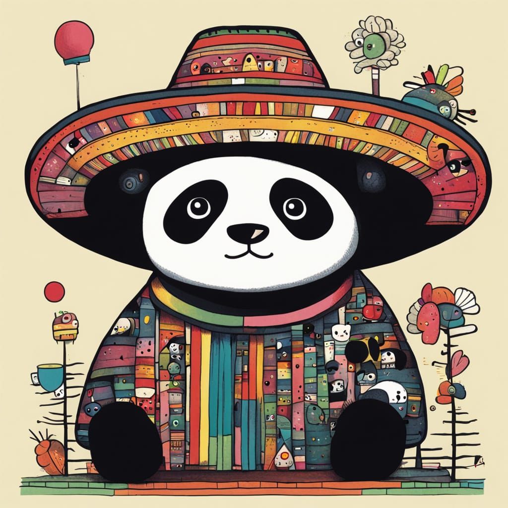 Panda with Sombrero in Colorful Cartoon Style