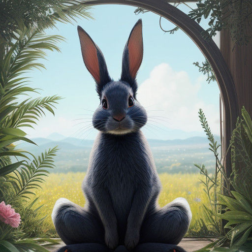 Surreal Digital Yogi Rabbit with Sapphire Eyes in Whimsical....