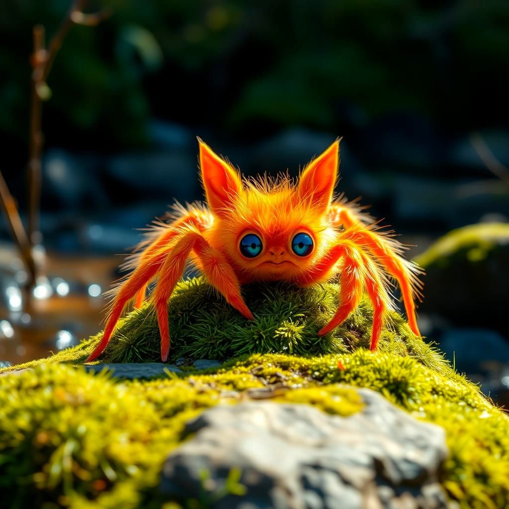 Ethereal Orange Creature Basks in Creekside Radiance