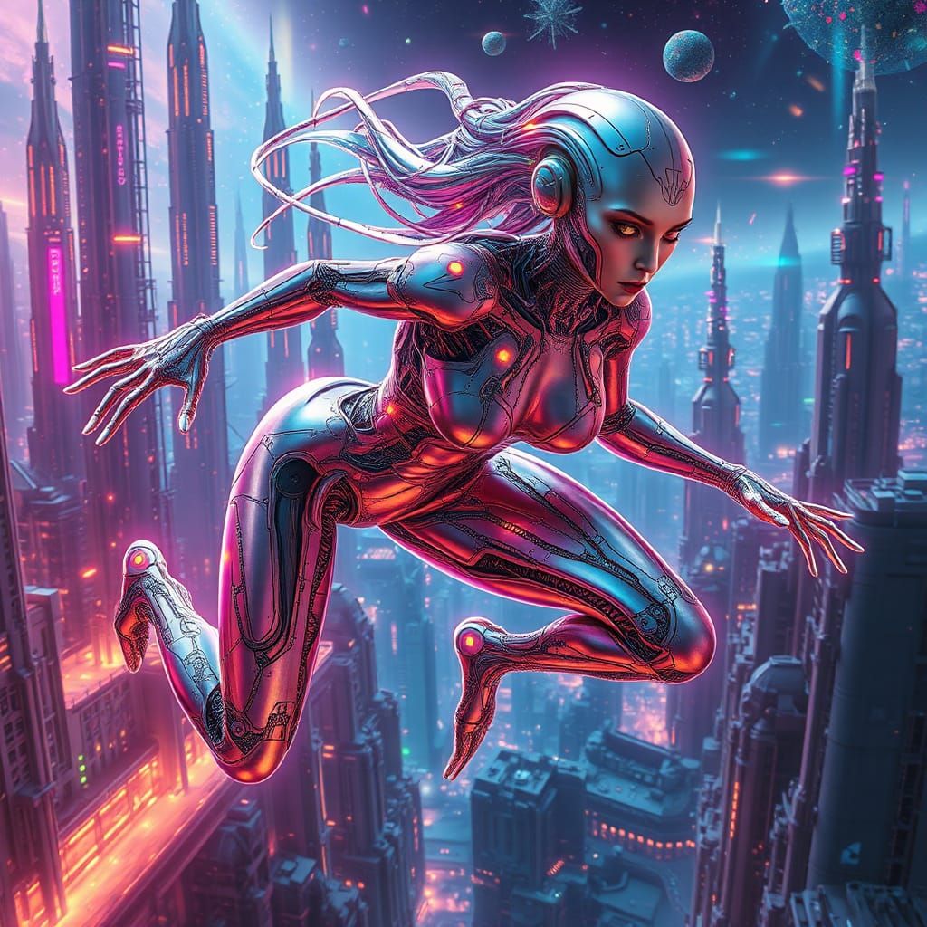 Cybernetic Woman Blending with Alien Form in Biomechanical S...