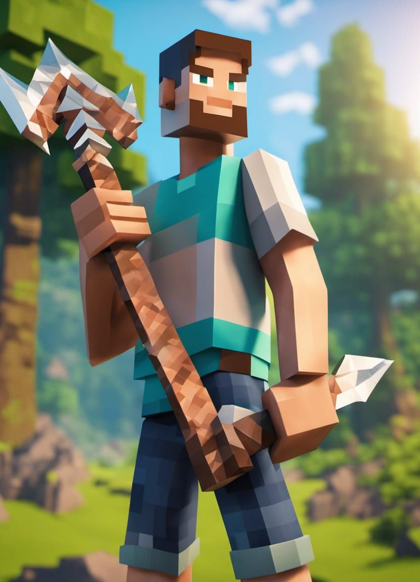 Hyperrealistic Minecraft Steve with Diamond Pickaxe