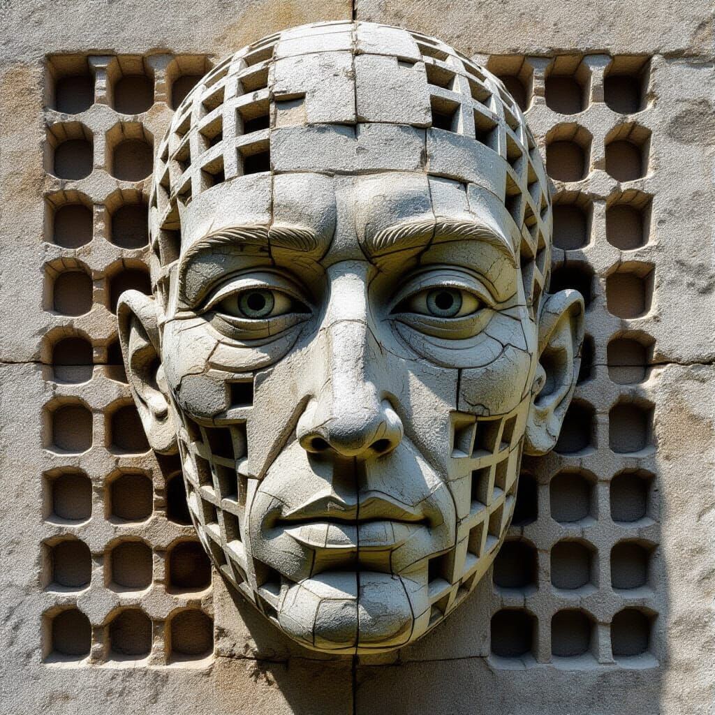 Surreal Ossified Man with Lattice Face
