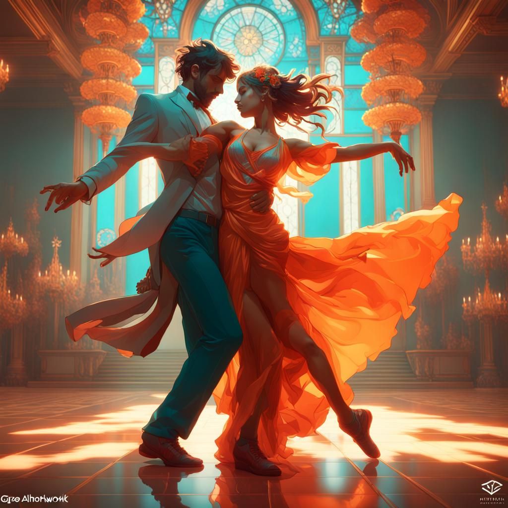Romantic Dance in Art Nouveau Style