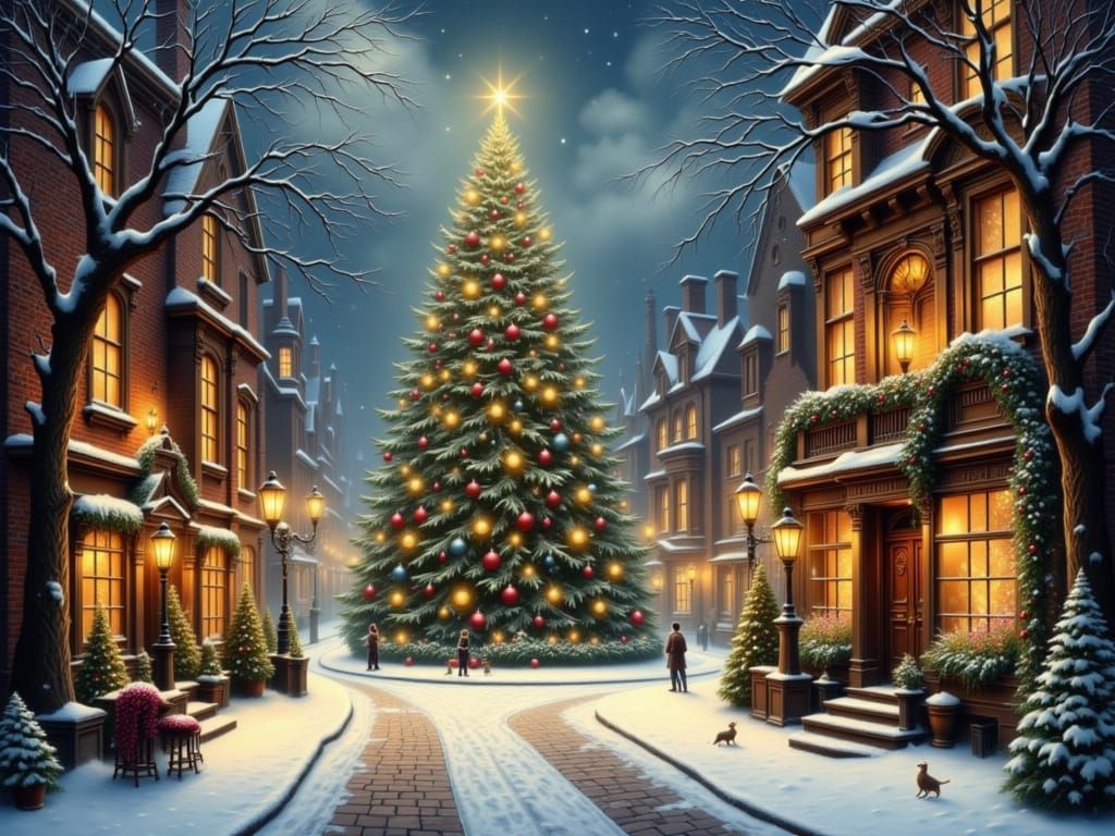 Victorian Christmas Street with Town Square Tree