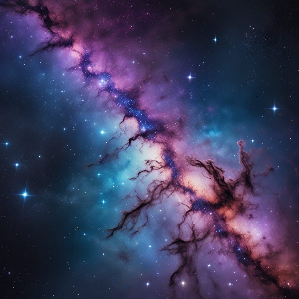 Surreal Cosmic Masterpiece: Ethereal Fish Silhouettes in Sta...