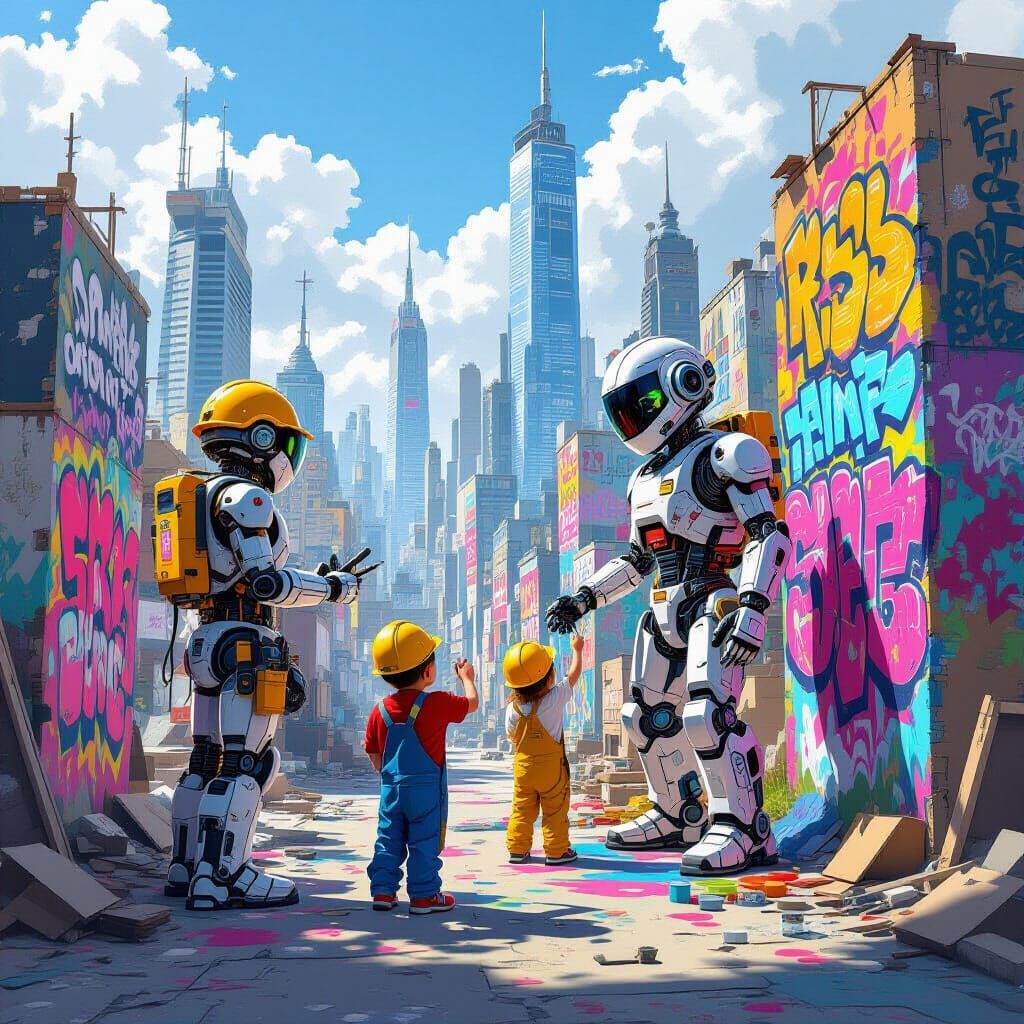 Robots and Kids Build Eco-City in Futuristic Style