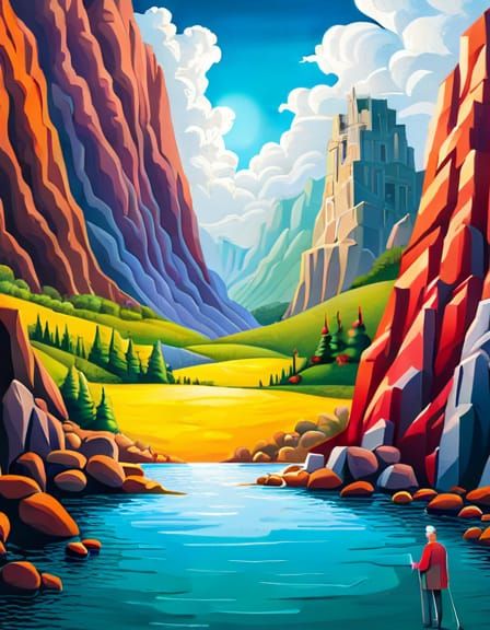 Fantasy Landscape with Armored Knight Illustration