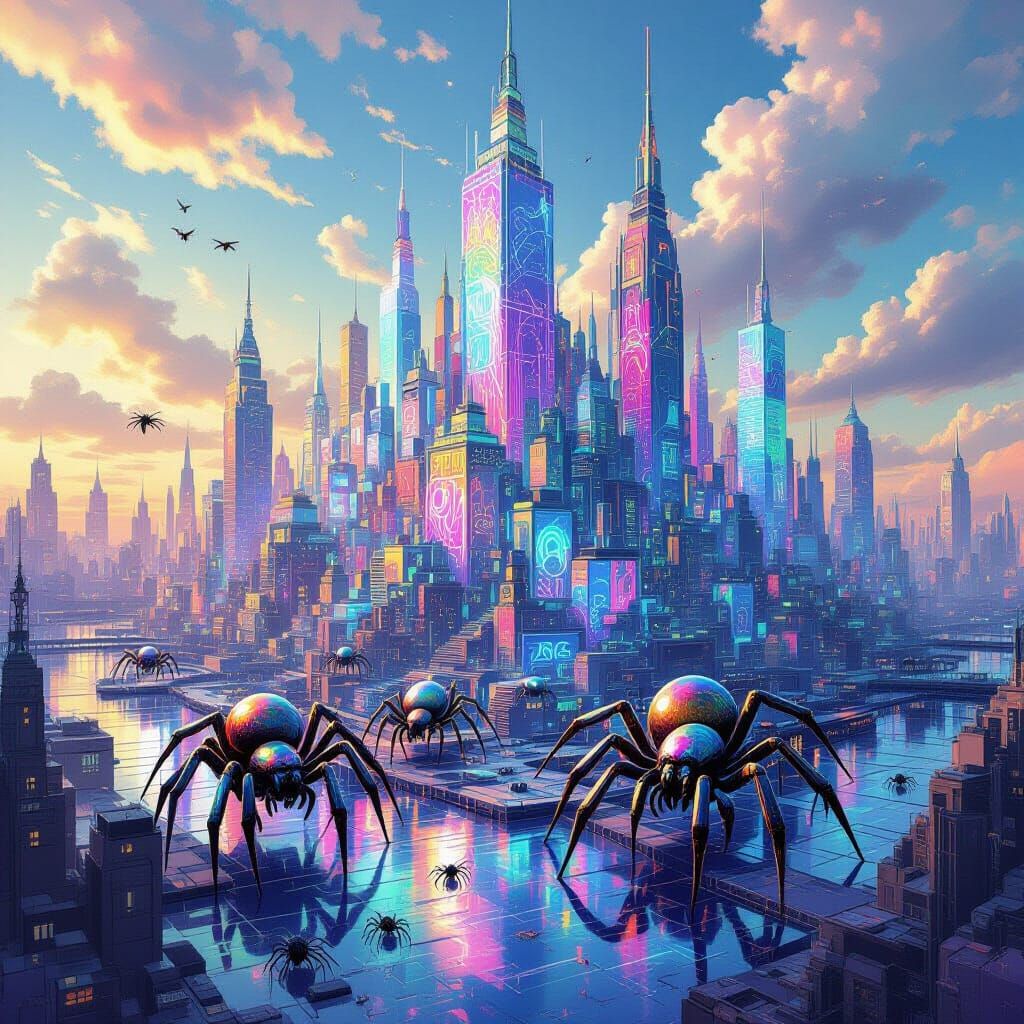 Futuristic Spider Web City Built by Giant Spiders