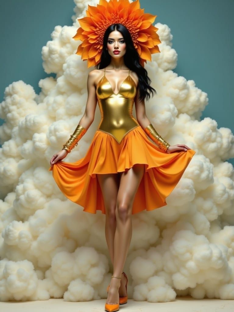 Elegant Fashion Portrait in Gold and Orange