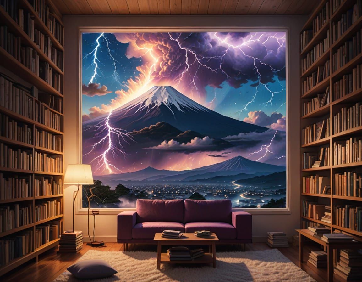 Mount Fuji Nebula View in Oil Painting Style