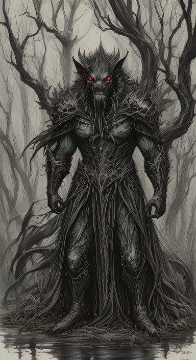 Terrifying Werewolf on Forest Path in Gothic Horror Style