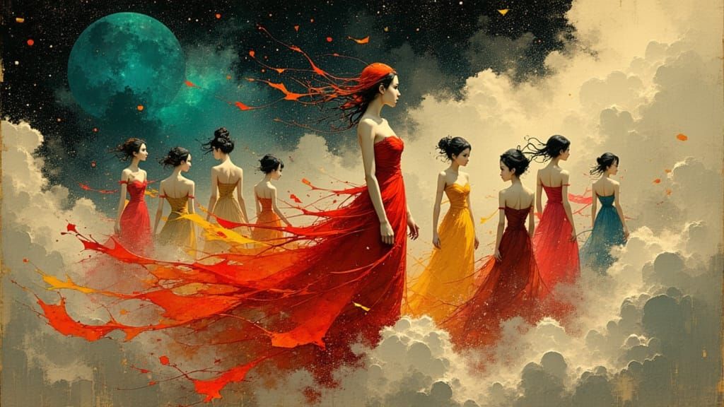 Pleiades Sisters in Flowing Gowns: Fantasy Portrait