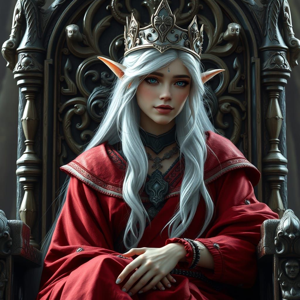 Wood-Elf Queen on Throne: Fantasy Concept Art