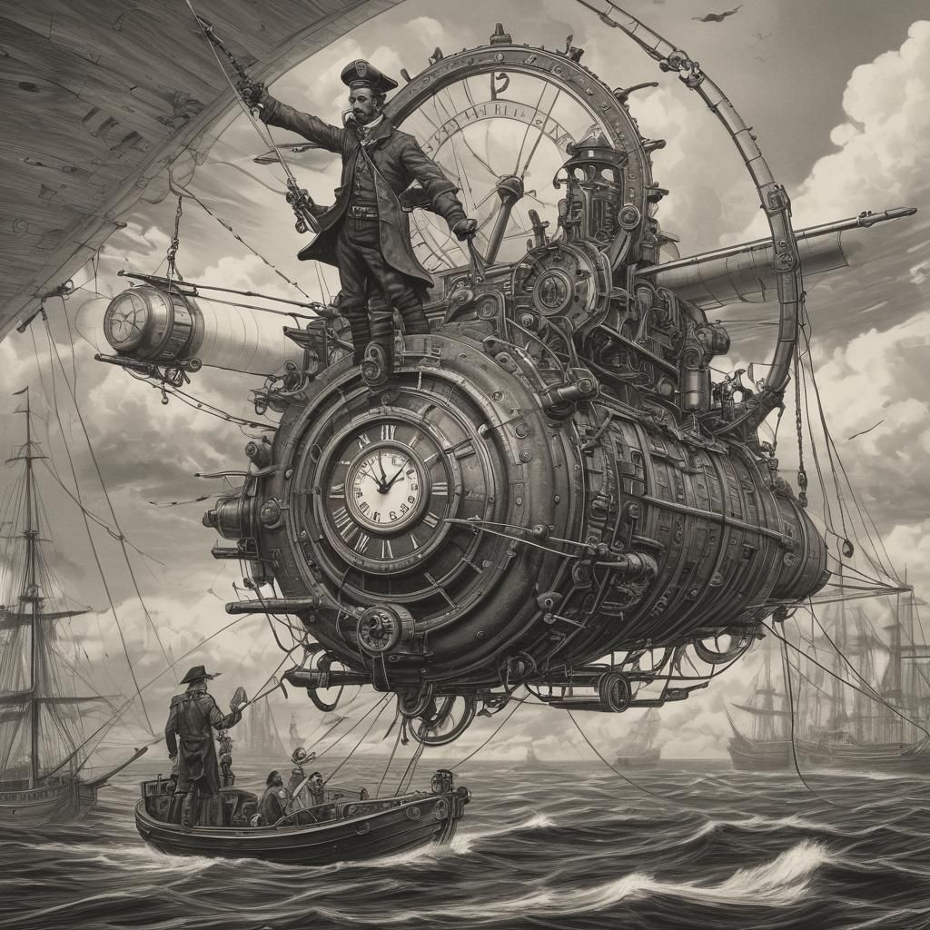 Steampunk Mariner Opens Sky Portal with Clock Device